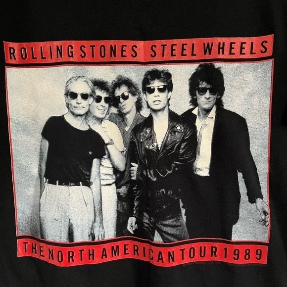 VINTAGE Rolling Stones Steel Wheels North American Tour 1989 Concert Tee Size L - Picture 2 of 8